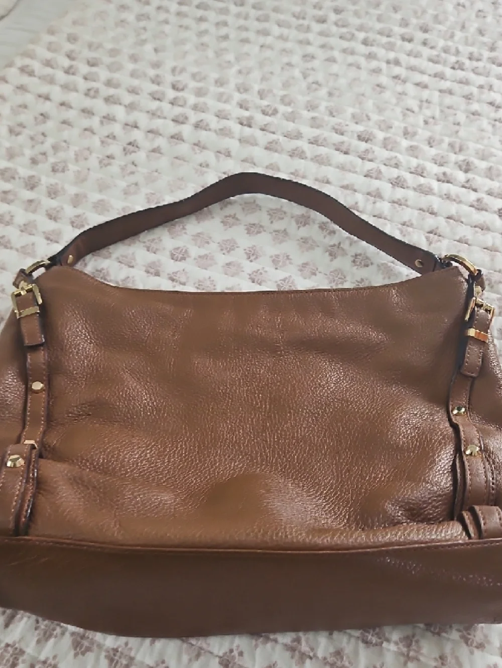 Michael Kors Cognac Pebbled Leather Hobo with Gold Logo Charm - Picture 6 of 14